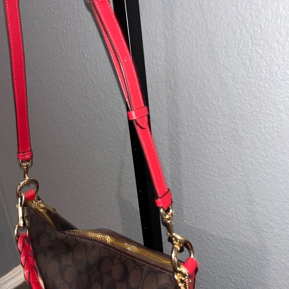 COACH ABBY DUFFLE SHOULDER & CROSSBODY STRAP BROWN SIGNATURE & RED NWOT 12